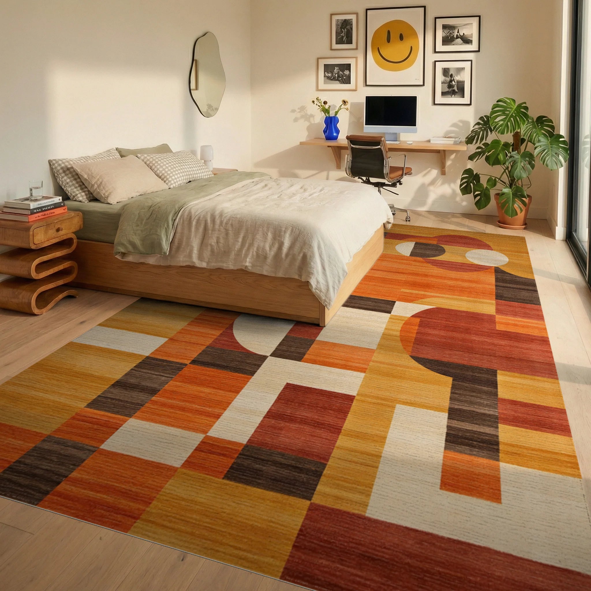 Midcentury Modern Abstract Geometric Rug - Bedroom View