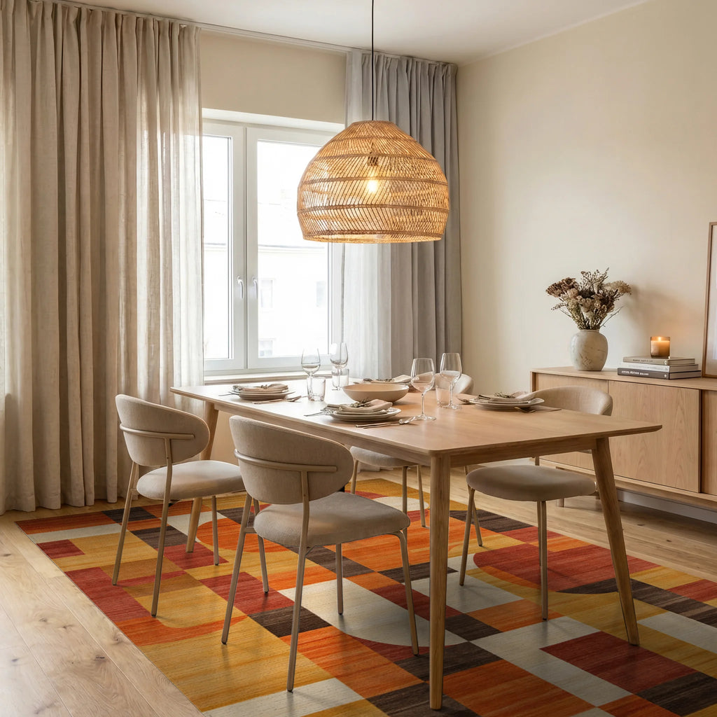 Midcentury Modern Abstract Geometric Rug - Dining Room View