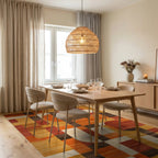 Midcentury Modern Abstract Geometric Rug - Dining Room View
