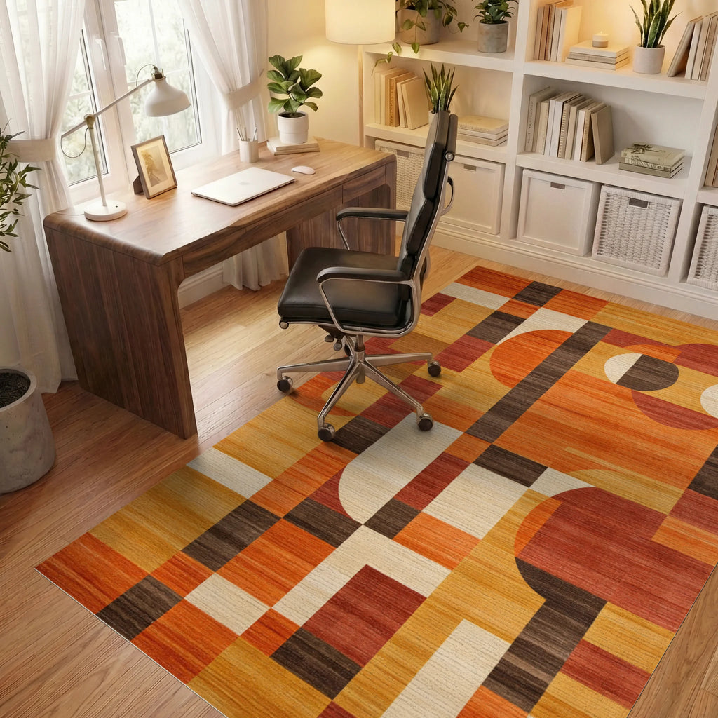 Midcentury Modern Abstract Geometric Rug - Office View