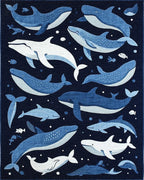 Midnight Blue Whale Ocean Scene Rug - Cutout View