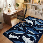 Midnight Blue Whale Ocean Scene Rug - Office View