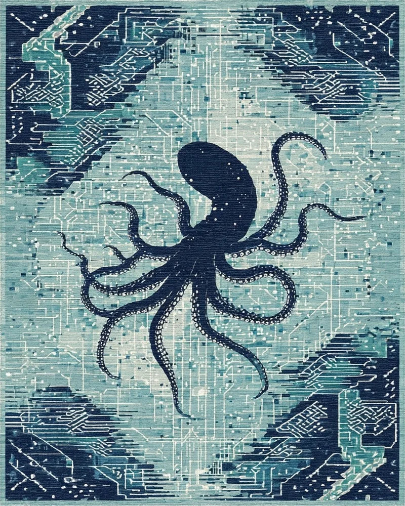 Midnight Octopus Circuit Board Rug - Cutout View