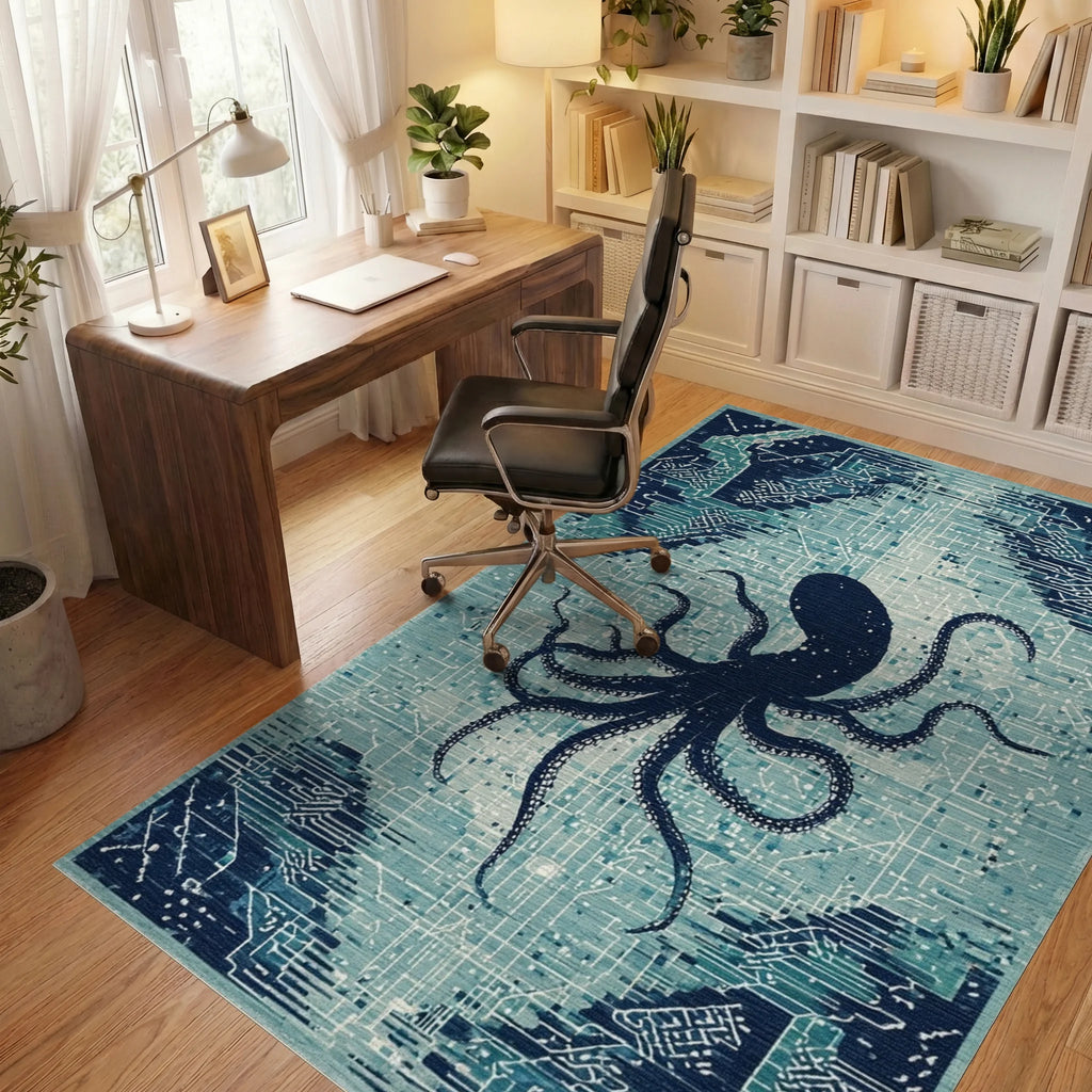Midnight Octopus Circuit Board Rug - Office View