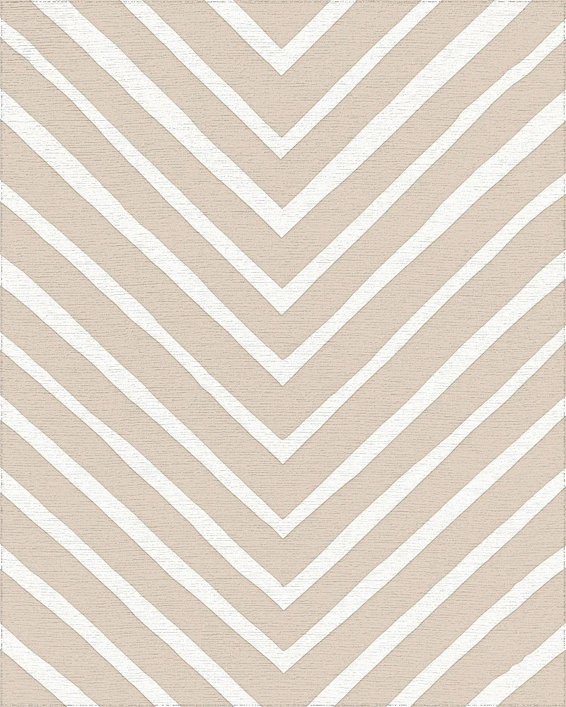 Minimalist Beige Chevron Striped Rug - Cutout View