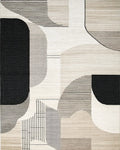 Minimalist Black White Geometric Abstract Rug - Cutout View