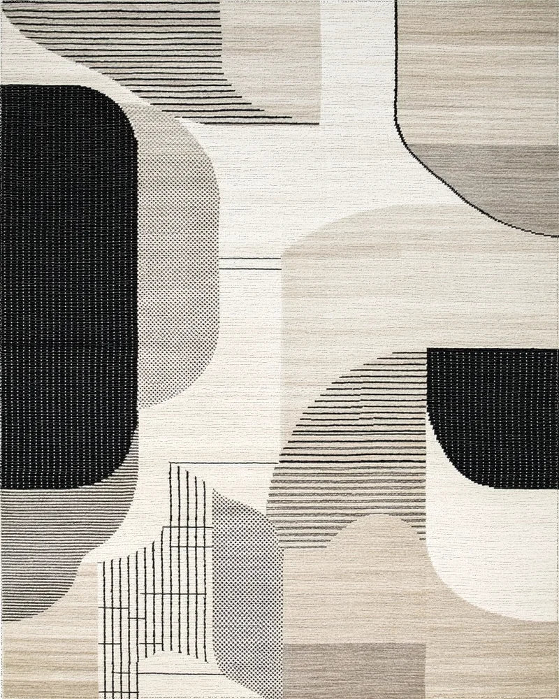 Minimalist Black White Geometric Abstract Rug - Cutout View