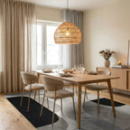 Minimalist Black White Geometric Abstract Rug - Dining Room View