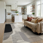 Minimalist Black White Geometric Abstract Rug - Living Room View