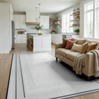 Minimalist Gray Rectangular Borders Rug - Living Room View
