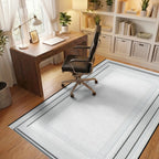 Minimalist Gray Rectangular Borders Rug - Office View