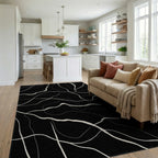 Minimalist Off-White Abstract Lines Rug Living Room View
