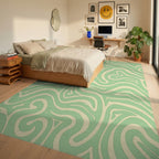 Mint Cream Swirl Abstract Rug Bedroom View