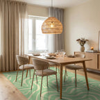 Mint Cream Swirl Abstract Rug Dining Room View