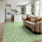Mint Cream Swirl Abstract Rug Living Room View