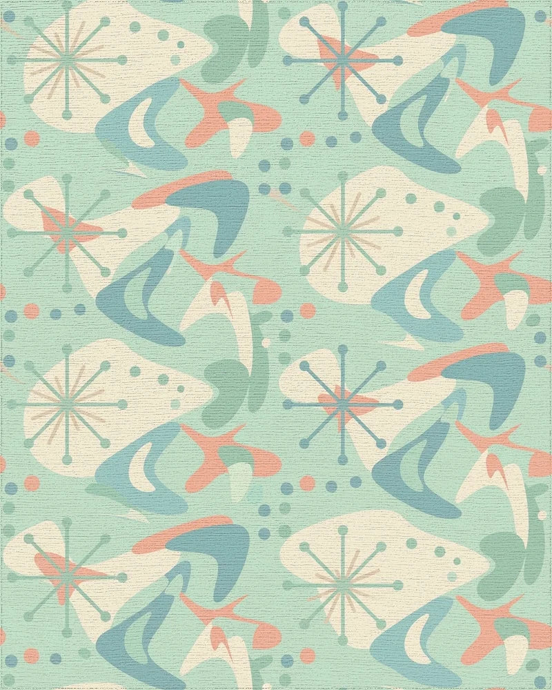 Mint Green Retro Starburst Boomerang Rug - Cutout View