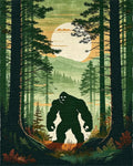Misty Forest Bigfoot Silhouette Rug - Cutout View