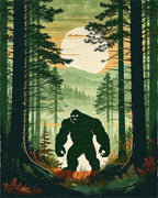 Misty Forest Bigfoot Silhouette Rug - Cutout View
