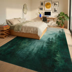 Misty Forest Pines Landscape Design Rug Bedroom View