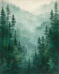Misty Forest Pines Landscape Design Rug - Cutout View