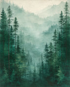 Misty Forest Pines Landscape Design Rug - Cutout View