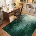 Misty Forest Pines Landscape Design Rug Office View