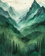Misty Green Forested Mountain Landscape Rug - Cutout View
