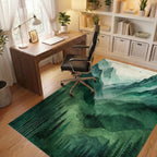 Misty Green Forested Mountain Landscape Rug - Office View