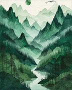 Misty Green Mountains Forest Moon Rug - Cutout View