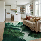 Misty Green Mountains Forest Moon Rug - Living Room View