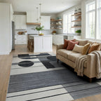 Modern Abstract Geometric Monochrome Rug - Living Room View