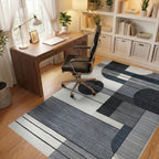 Modern Abstract Geometric Monochrome Rug - Office View