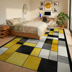 Modern Abstract Geometric Yellow Gray Artwork Rug Bedroom View