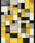 Modern Abstract Geometric Yellow Gray Artwork Rug - Cutout View