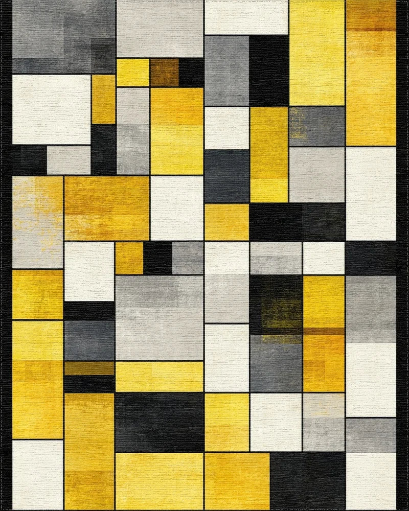 Modern Abstract Geometric Yellow Gray Artwork Rug - Cutout View