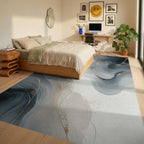 Modern Abstract Gold Swirl Rug Bedroom View