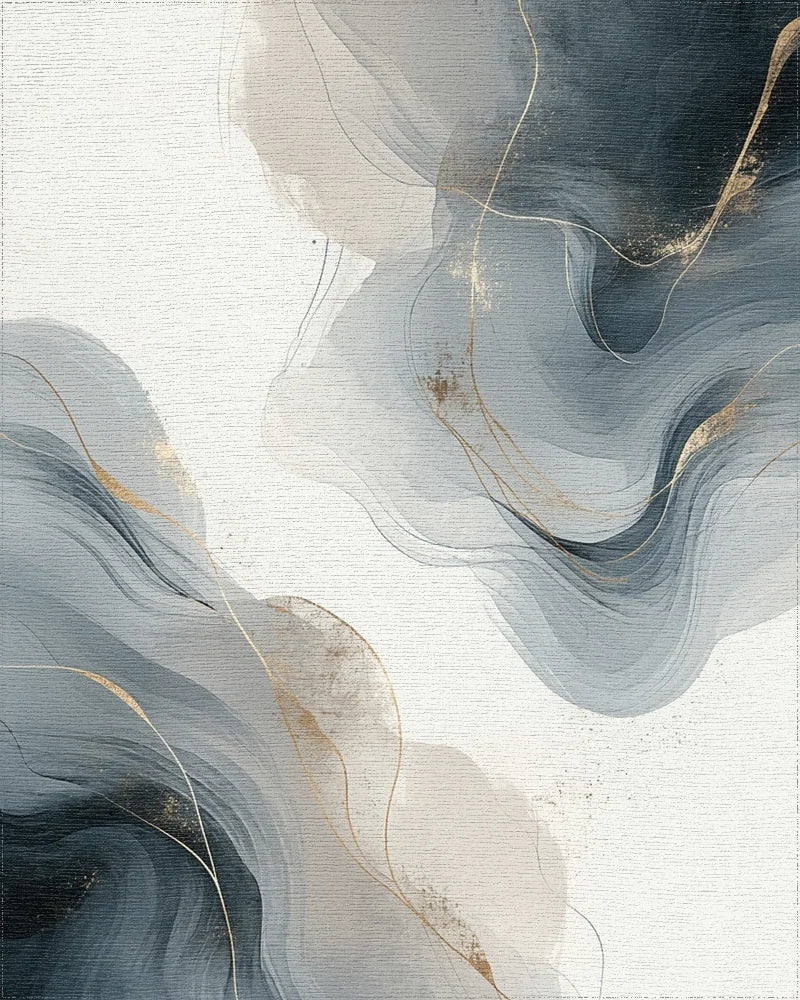 Modern Abstract Gold Swirl Rug - Cutout View