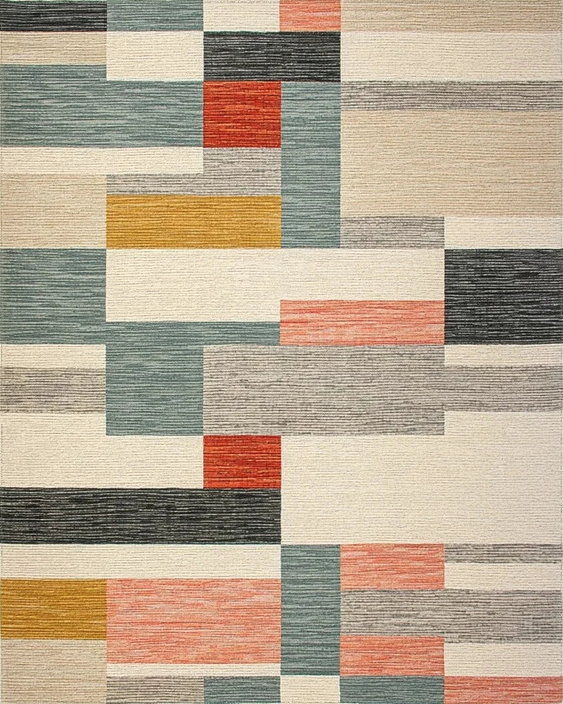 Modern Abstract Multicolored Blocked Area Rug - Cutout View