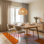 Modern Abstract Orange Pink Geometric Rug - Dining Room View