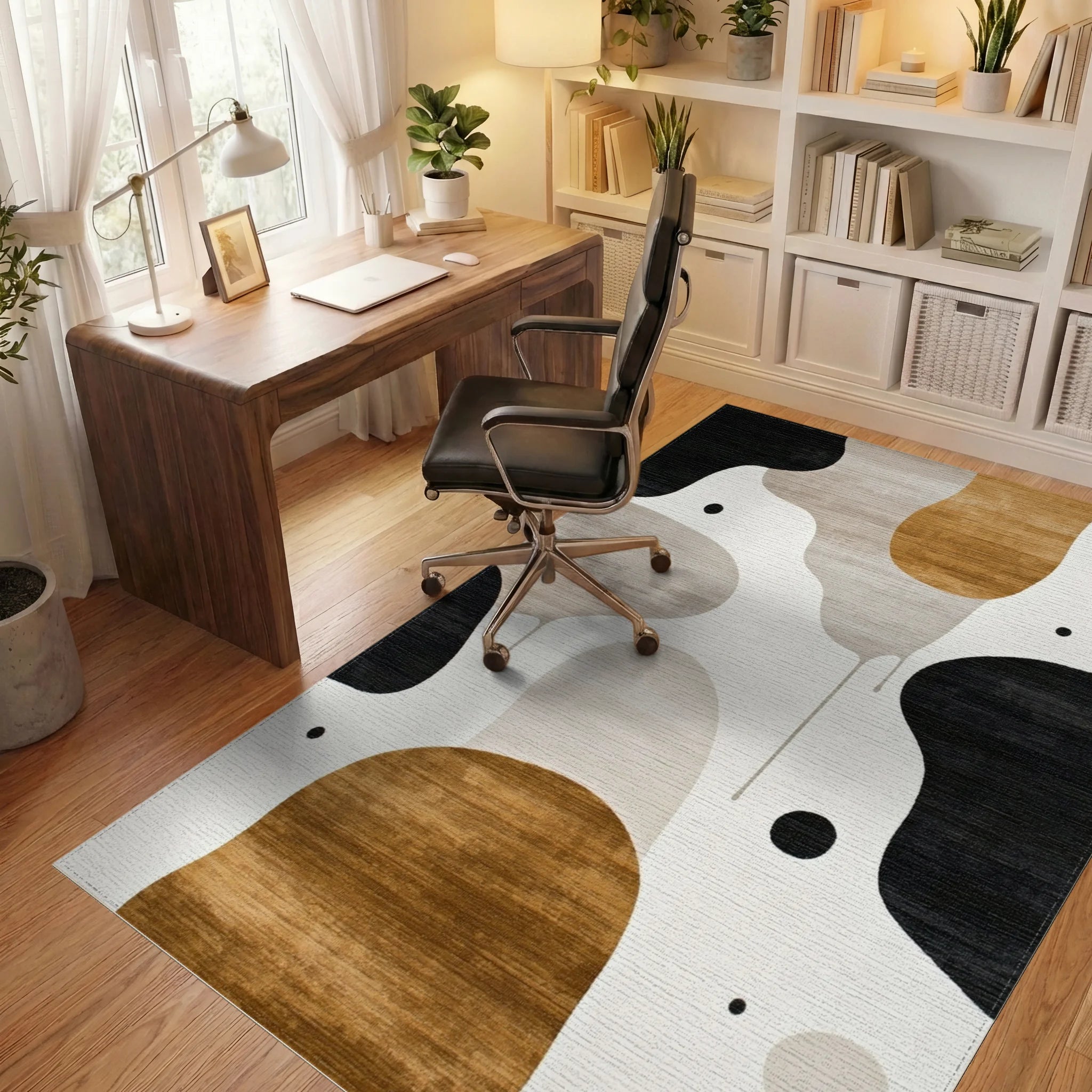 Modern Abstract Organic Shapes Earthy Tones Rug Office View
