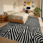 Modern Abstract Striped Maze Pattern Rug - Bedroom View