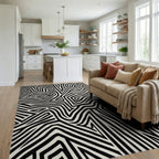 Modern Abstract Striped Maze Pattern Rug - Living Room View