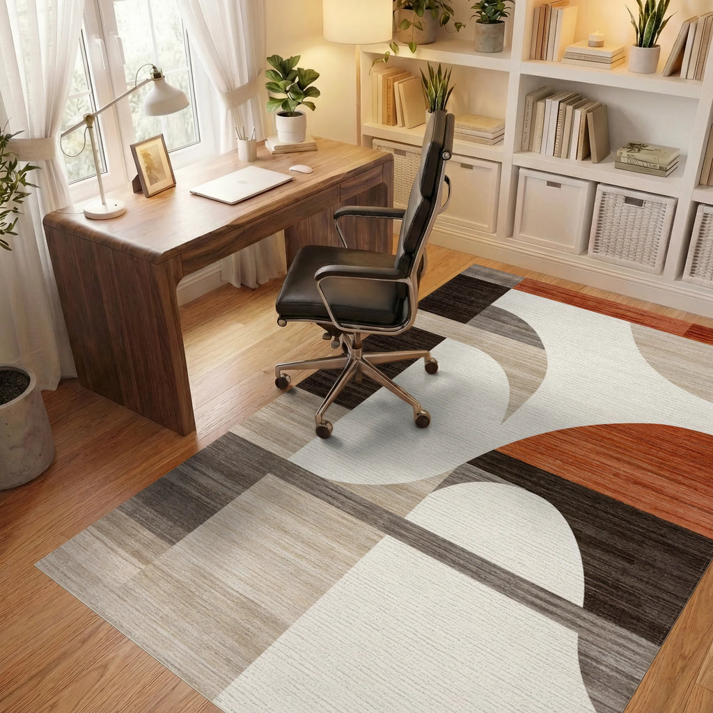 Modern Abstract Terracotta Geometric Rug - Office View