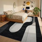 Modern Black Beige Abstract Organic Shape Rug - Bedroom View