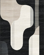 Modern Black Beige Abstract Organic Shape Rug - Cutout View