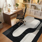 Modern Black Beige Abstract Organic Shape Rug - Office View