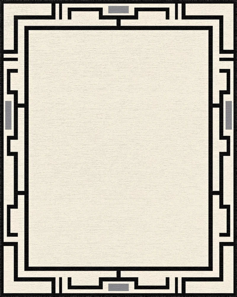 Modern Black Geometric Cream Frame Rug - Cutout View