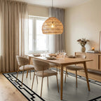 Modern Black Geometric Cream Frame Rug - Dining Room View