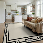 Modern Black Geometric Cream Frame Rug - Living Room View