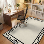 Modern Black Geometric Cream Frame Rug - Office View